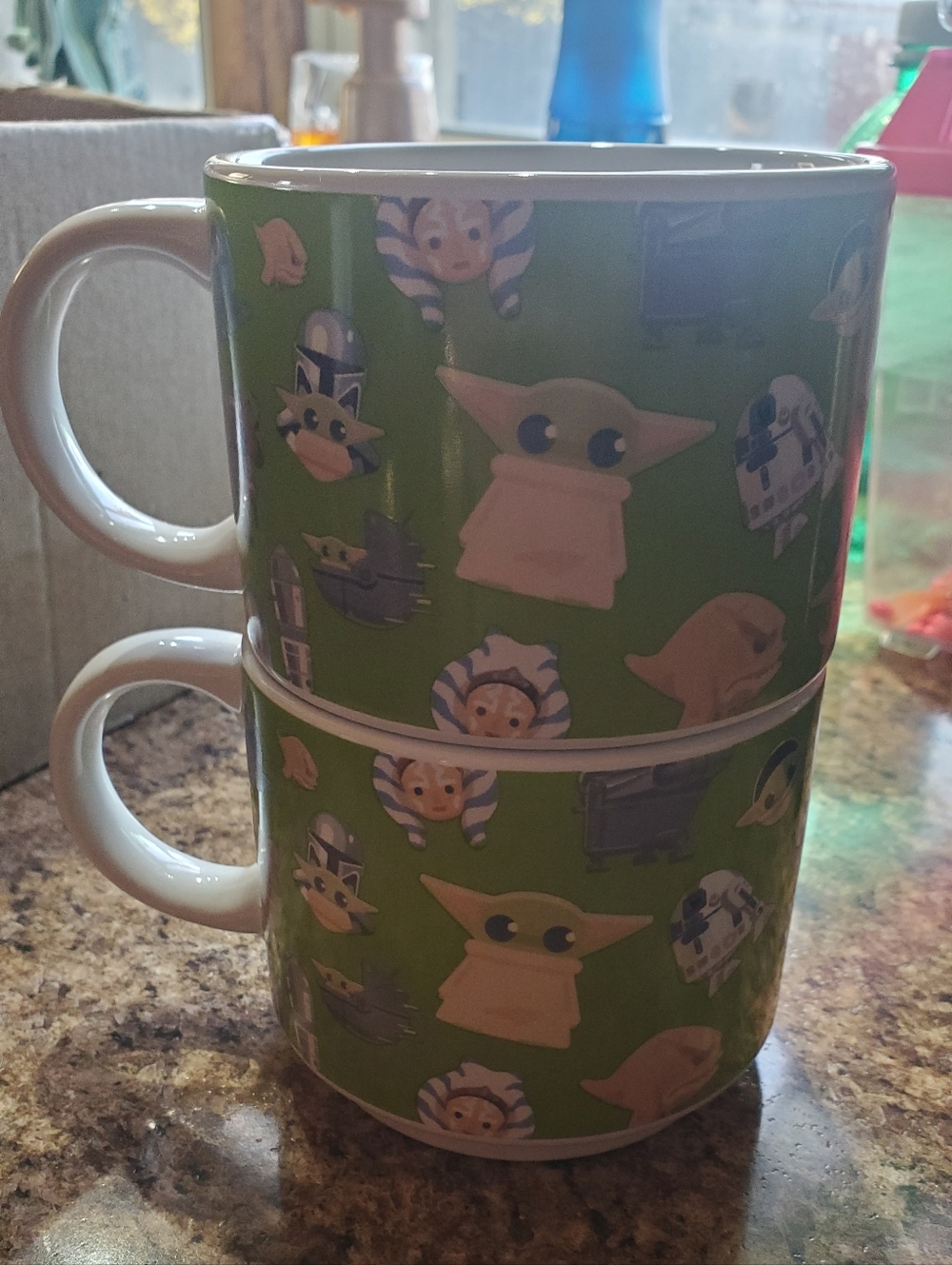 Green Galerie Baby Yoda and Star Wars Character Stackable Mugs (Set Of 2)